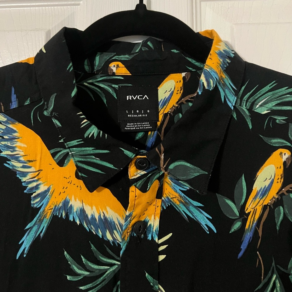 RVCA Tropical Bird Print Short Sleeve Shirt - Black and Green - Picture 8 of 9